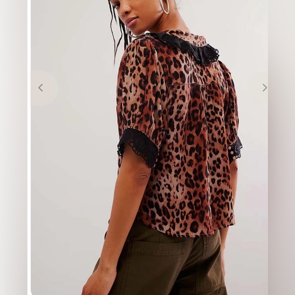 Free People My Love Printed Blouse Leopard combo sz small - Picture 2 of 9